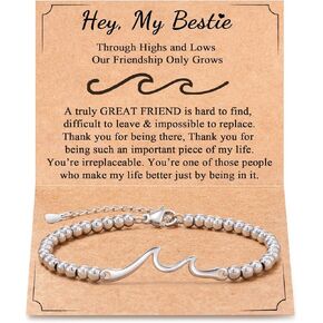 LIU JUN Best Friend Bracelet，Wave Bracelet For Best Friend Bestie Soul Sister Stainless Steel Bracelets For Bff Friendship Birthday Graduation Jewelry Gifts