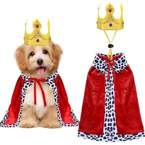 Dog King Costume, Dog Halloween Costumes Dog King Cloak Dog King Crown Funny Dog Costumes King Prince Dog Costume for Small Medium Large Dogs (Large)