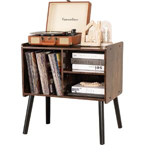 Record Player Stand, Mid-Century Record Player Table with Storage Hold Up to 150 Albums, Vinyl Record Cabinet with Adjustable Shelves, Wood Turntable Stand for Living Room Bedroom Office (Oak)