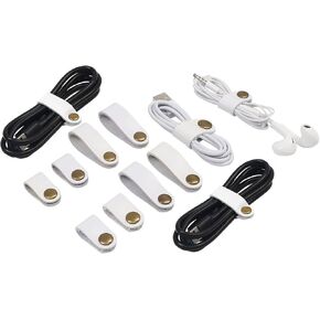 Leather Cable Straps Cord Organizer - Coideal 20 Pcs Earphone Cables Ties Reusable USB Cord Keeper with Snap Cord Clips Holder for Phone (Small + Large, White)