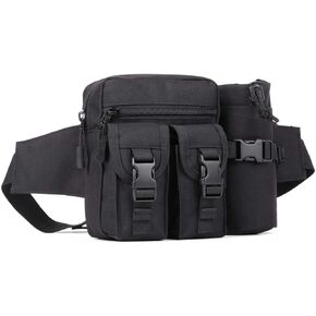 Military Tactical Waist Packs Waterproof Molle Hip Belt Bag Hiking Waist Bag Fanny Pack with Water Bottle Holder for Men Women Outdoor Hunting Fishing EDC Bumbag (Black)