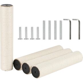 4 PCS 7.9cm 3.1in Diameter Cat Tree Scratching Post Replacement Sisal Pole Parts with Screws and Bolts and Wrenches (15.75in/40cm, M10)