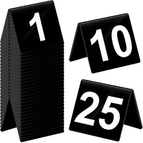 Tuanse Table Numbers 1-25 Acrylic Double Side Numbered Table Tents Plastic Restaurant Wedding Table Number Table Tent Numbers Cards Signs for Party Banquets Wedding Reception (Red, White)