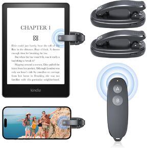 [2 Clips] Kindle Page Turner: RF Remote Page Turner Clicker for Kindle Paperwhite Oasis/Scribe/Kobo e-Readers, Kindle Accessories for Hands Free Ebook Reading, Camera Video Recording Triggers (Black)