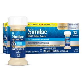 Similac 360 Total Care Infant Formula, with 5 HMO Prebiotics, Our Closest Formula to Breast Milk, Non-GMO, Baby Formula, Ready-to-Feed, 8 Fl Oz (Pack of 24)
