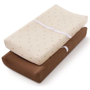Muslin Changing Pad Cover for Baby Girls Boys, Cotton Natural Comfort Diaper Change Table Pad Covers, Ultra Soft Breathable Boho Changing Pad Sheets, 2Pack (Sunshine & Brown)