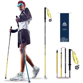 AONIJIE 2Pcs Collapsible Hiking Poles for Men and Women - Lightweight Carbon Fiber Aluminum Folding Trekking Poles for Hiking Durable Walking Sticks with Extra-Long Foam Handle (Yellow,120cm)