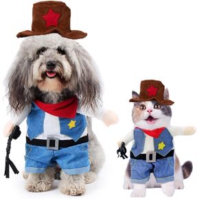 Cowboy Dog Costume, Funny Dog Cat Halloween Costumes Cosplay Pet West Cowboy Uniform with Hat, Dog Clothes for Small Medium Dogs Cats Puppy, Dress Up Party Clothing Cute Outfit Cool Apparel (Large)
