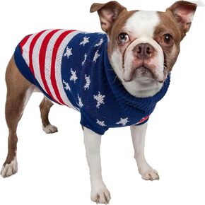 Pet Life ® Patriot Independence Star Pet Sweater - Designer Heavy Cable Knitted Dog Sweater with Turtle Neck - Winter Dog Clothes Designed to Keep Warm
