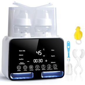 Baby Bottle Warmer, 9-in-1 Milk Warmer for Breastmilk Formula, 48H Constant Warming, with Defrost, Heat Baby Food Jars, Sterili-zing, Thawing, Accurate Temp Control, Fits 2 Bottles
