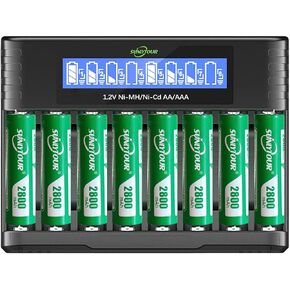 2800mAh Ni-MH AA Battery & 1100mAh Ni-MH AAA Battery with Charger,SUNLYTOUR 4 pcs 2800mAh AA Ni-MH Batteries and 4 pcs 1100mAh AAA Ni-MH Batteries with AAA AA Battery Charger,up to 1200 Cycles in Kuwait