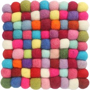 Ezhippie 20 CM Woollen Pot Trivet with Heat Resistance, Handmade Non Slip Pan Holder from Nepal, Trivets for Kitchen, Pots, and Pans Protect Tables and Worktops, Absorbent Felt Ball Pad, Round-1