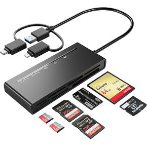 Memory Stick Pro Duo Adapter for iPhone/USB C/PC - 7 in 1 2X SD/ 2X TF/CF/MS/XD Picture Card Reader, Multi Memory Card Reader USB C Lightning OTG Adapter Memory Stick pro Duo Reader for iPhone