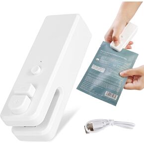 Mini Bag Sealer Magnetic, 2024 Upgrade USB Rechargeable Snack Bag Sealer 2 in 1 Mini Bag Sealer and Cutter Magnetic Rechargeable Mini Sealing Machine Heat Seal Tool for Plastic Bag, Snack Bags (White)