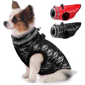 SlowTon Dog Winter Coat - Waterproof Dog Winter Jacket with D-Ring, Fleece Turtleneck Warm Dog Snow Jacket with Harness Built in, Double Zipper Dog Vest Clothes for Small Medium Large Dogs(Black XS)