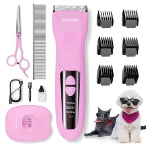 Dog Clippers for Grooming - Low Noise Electric Dog Trimmer Cordless Rechargeable Dog Hair Clippers, 3-Speed & LCD Dog Grooming Kit for Dogs Cats Pets (Pink)