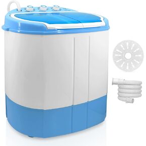Compact Home Washer & Dryer, 2 in 1 Portable Mini Washing Machine, Twin Tubs, 11lbs. Capacity, 110V, Spin Cycle w/Hose, Translucent Tub Container Window, Ideal for Smaller Laundry Loads