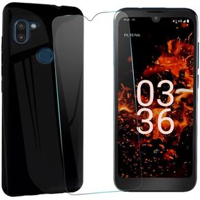 حافظة لهاتف Orbic Fun+ 4G (6.09 بوصة)، حافظة بغطاء أسود لهاتف Orbic Fun+ 4G مع واقي شاشة من الزجاج المقوى in Kuwait