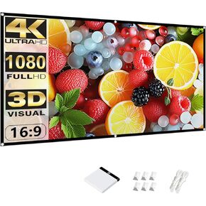Outdoor Projector Screen Home 100 inch: Portable Anti-Crease Indoor Double-Sided Movie Screen 16:9 HD 4K