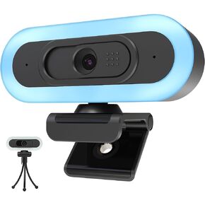 2K 50FPS Webcam for PC/Mac, Computer Camera with Fill RGB Lights, 2 Noise-Canceling Microphone, Autofocus and Tripod for Meeting, Live Streaming, Video Calls, Gaming, Works with Zoom, Skype, Teams