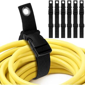6 Pcs 17" Adjustable Extension Cord Holder Organizer Heavy Duty Large Cable Straps with Metal Loop Cord Hanger for Men Gifts Workshop Garage Hose Rope Storage Organization Accessories, Black