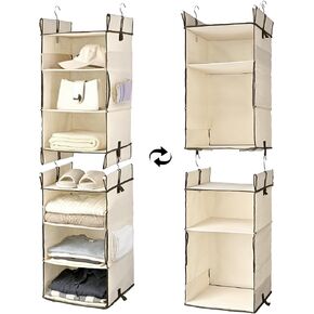ULG 1-Pack Over Door Organizer with 5 Large Pockets 10 Mesh Side Pockets, 44 lbs Weight Capacity Hanging Storage Organizer with Clear Window for Bedroom Bathroom Kitchen, RV, Camper, Beige