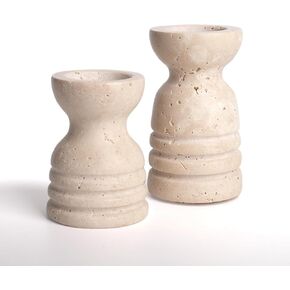 حامل شموع WORHE مجموعة من حجر الترافرتين الطبيعي الإيطالي مكون من 2 حامل شمعدان رخامي فاخر لحفلات الزفاف وحفلات الطعام وحامل شموع للضياء. شموع عمودية مستدقة مقاس 3/4 بوصة، لون أحمر (WH023) in Kuwait