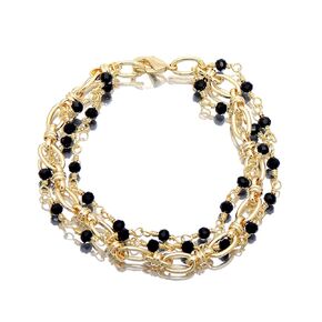 Paialco Black Onyx Wire Wrapped Triple Link Chains Bracelet for Women, Silvery