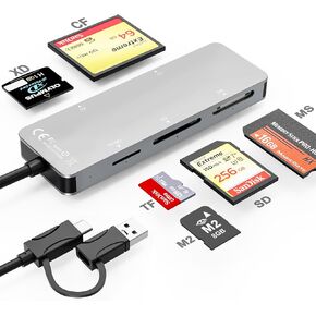 USB C USB 3.0 Multi Card Reader, 6 in 1 SD/TF/M2/MS/CF/XD Picture Card Reader for Computer/Android/Micro SD/, Memory Stick Pro Duo Adapter Supports 5Gbps Speed, Five Cards Can be Read Simultaneously