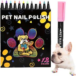 Dog Nail Polish Pens, 12 Colors Pet Nail Polish Kit, DIY Pet Nail Art, Quick Dry & Safe for Dog,Cat, Pig, Other Small Animals