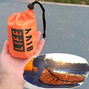 Emergency Sleeping Bag, Polyester Film Bivy Sack Survival Bag with Drawstring Dag and Whistle for Earthquakes, Hurricane, Hiking, Camping