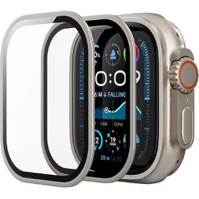 Jeluse Designed for Apple Watch Ultra 2/1 Screen Protector 49mm, [Military Grade Protection] Tempered Glass Protector with Stainless-Steel Frame, Scratch Resistant, 2 Pack -Original