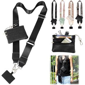 Clip and Go Strap for Phone with Wallet Crossbody,Phone Strap with Zippered Pouch, Adjustable Crossbody Phone Strap with Leather Wallet for All Phones (Leopard)