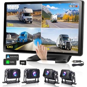 PARKVISION 4K RV Backup Camera System, 4 Dash Cam with 10.36'' Monitor, DVR Recording Back Up Camera for RV Truck Trailer Tractor SUV Cars, Car Stereo with Wireless CarPlay,Android Auto,BT,FM