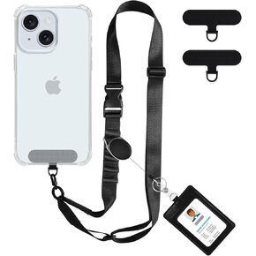 SGVAHY Phone Case for iPhone 15 Pro Max Case with Crossbody Lanyard, ID Badge Case Holder with Lanyard Adjustable Shoulder Strap for iPhone 15 Pro Max Case Slim Cover for Women Men Gray