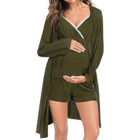 SWOMOG Womens Maternity Robe Set 3 Piece Nursing Pajamas for Breastfeeding 3 in 1 Labor Delivery Hospital Pregnancy Pjs