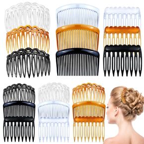18 Piece Twist Comb Set - Plastic Side Hair Clips With 11/25 Teeth for Multiple Hairstyles, Girls and Women Hair Accessories (Black, Transparent, Brown)
