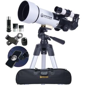 SpectrumOI Telescope for Kids, Telescope for Adults Astronomy Gifts, Telescope for Kids 8-12 - Premium Refractor Telescope 70mm Aperture with Carry Bag and Phone Holder White