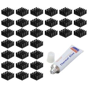 Easycargo 30pcs 14mm Heatsink 14x14x7mm, with Thermal Conductive Adhesive Glue, Black Anodized Aluminum Heat Sink for Cooling Cooler GPU Chips VRAM VGA VRAM RAM (14mmx14mmx7mm)
