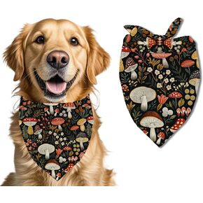 Mushrooms Dog Bandana, Pet Scarf, Pet Accessories Printed Bibs, Square Adjustable Girl or Boy Dog Scarf
