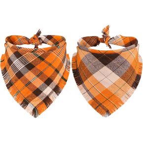 2 Pack Fall Dog Bandanas with Tassels Edges, Holiday Halloween Thanksgiving Day Dog Bandanas Scarf for Small Medium Large Dogs