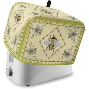 4 Slice Toaster Cover, Bread Machine Cover Honey Bee Daisy Flowers Sage Green Border Kitchen Appliance Dust Cover with Top Handle Fingerprint Protection Lightweight Kitchen Toaster Cover