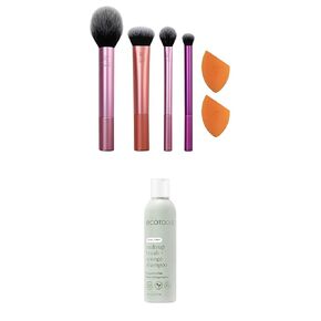 Real Techniques Makeup Brush Kit with Travel Sponge Blender Bundle, Face Makeup Brushes & Sponge, Beauty Sponge Travel Case, For Liquid, Cream, & Powders, Travel-Friendly, 7 Piece Set
