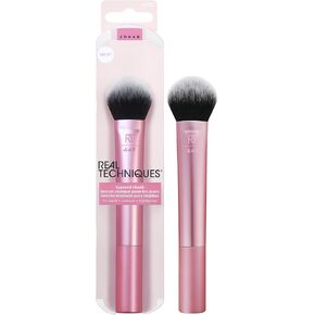 Real Techniques Ultra Plush Blush Makeup Brush, For Loose, Cream, or Pressed Blush, Rosy Glow Cheeks, Aluminum Ferrules, Synthetic Cruely Free Bristles, Pink, 1 Count