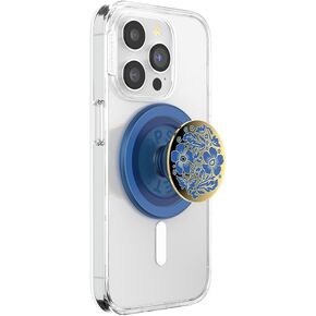 مقبض هاتف PopSockets متوافق مع MagSafe، حامل الهاتف، متوافق مع الشحن اللاسلكي - الدانتيل الأزرق فيرمير