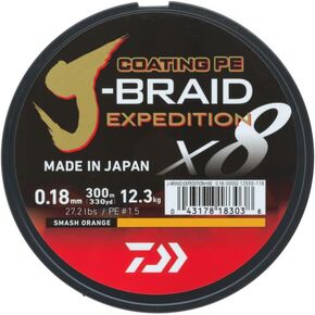DAIWA J-Braid Expedition X8E, 150m, Smash Orange, Braided Fishing Line