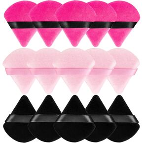 HoPliGhe Powder Puffs for Face Powder 15 PCS Triangle Powder Puff Velvety Soft Reusable Makeup Puff for Powder and Liquids,Wedge Shape Under Eye and Corner Makeup Tools(Black&Rose Red&Pink)