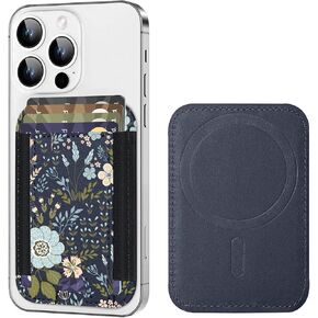 uCOLOR Upgraded Magnetic Wallet Card Holder-Compatible with MagSafe for iPhone 15/14/13/12 Series, Leather Magnetic Phone Wallet for Back of Phone Fits 6 Cards (Bloom Floral)
