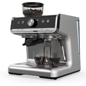 Espresso Machine with Grinder 20 Bar Pump, 2.8L Removable Water Tank Semi Automatic Coffee Maker with Grinder, Milk frother, Ideal for Small Families and Offices