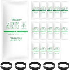15 + 5 Pack 204811 Micron Magic Hepa Filter Plus Bags, Universal Hepa Cloth Bags and Belts 301291 for Kirby F-Style and Twist-Style, and All Models Generation 4 - Sentria II